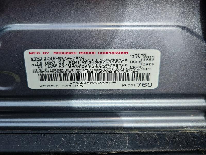 56514536 :رقم المزاد ، JA4AD3A30GZ006156 vin ، 2016 Mitsubishi Outlander مزاد بيع