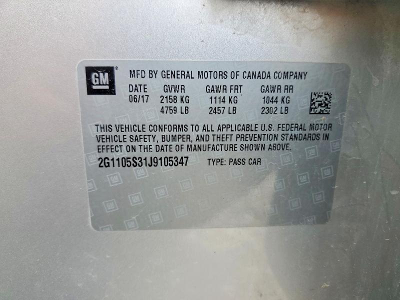 57347076 :رقم المزاد ، 2G1105S31J9105347 vin ، 2018 Chevrolet Impala مزاد بيع