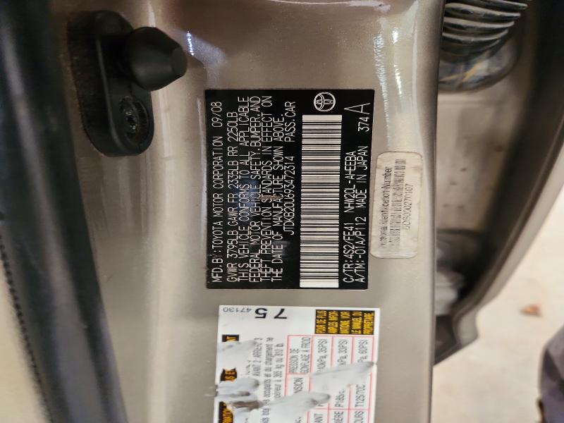 Aukcja sprzedaży 2009 Toyota Prius, vin: JTDKB20U693472314, numer aukcji: 56138216