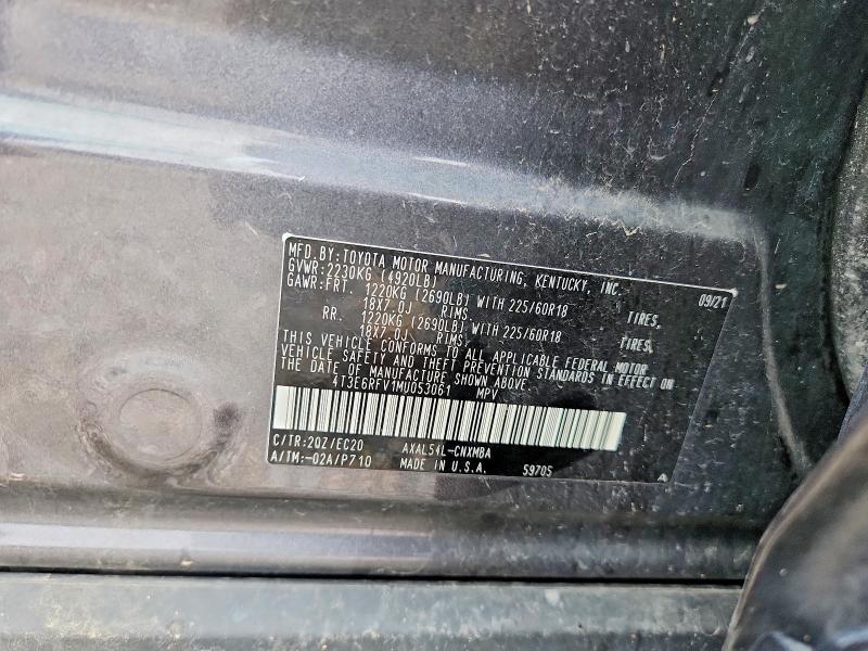 58152426 :رقم المزاد ، 4T3E6RFV1MU053061 vin ، 2021 Toyota Rav4 مزاد بيع
