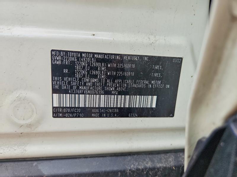 Продаж на аукціоні авто 2022 Toyota Rav4, vin: 4T3T6RFV6NU076196, номер лоту: 59013456