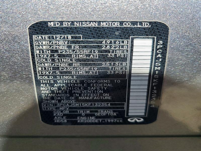 58117746 :رقم المزاد ، 3PCAJ5M15KF132354 vin ، 2019 Infiniti Qx50 مزاد بيع