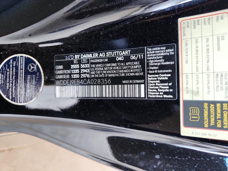 55718966 :رقم المزاد ، WDDEJ9EB4CA028356 vin ، 2012 Mercedes-benz Cl مزاد بيع