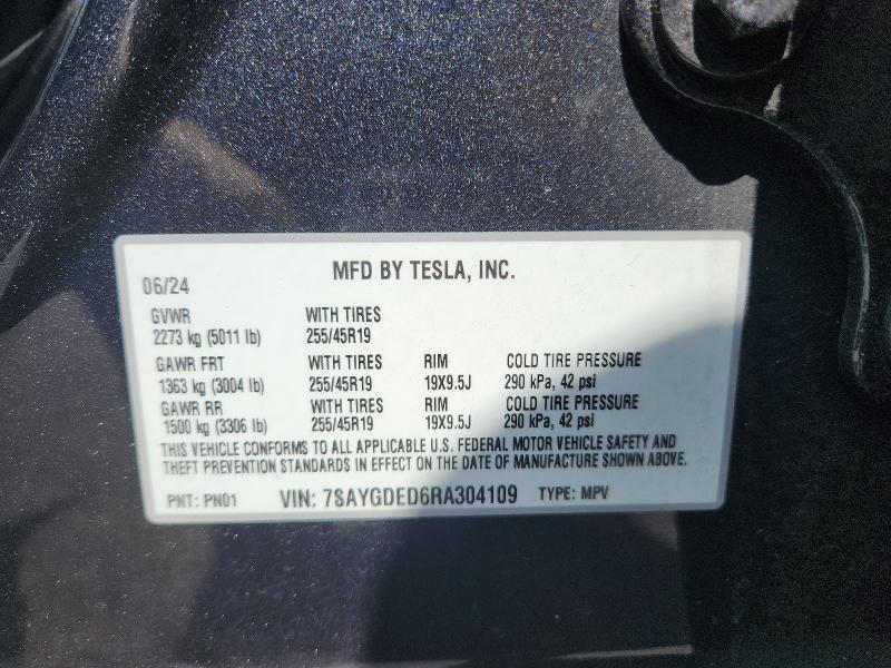 Aukcja sprzedaży 2024 Tesla Model Y, vin: 7SAYGDED6RA304109, numer aukcji: 58537096