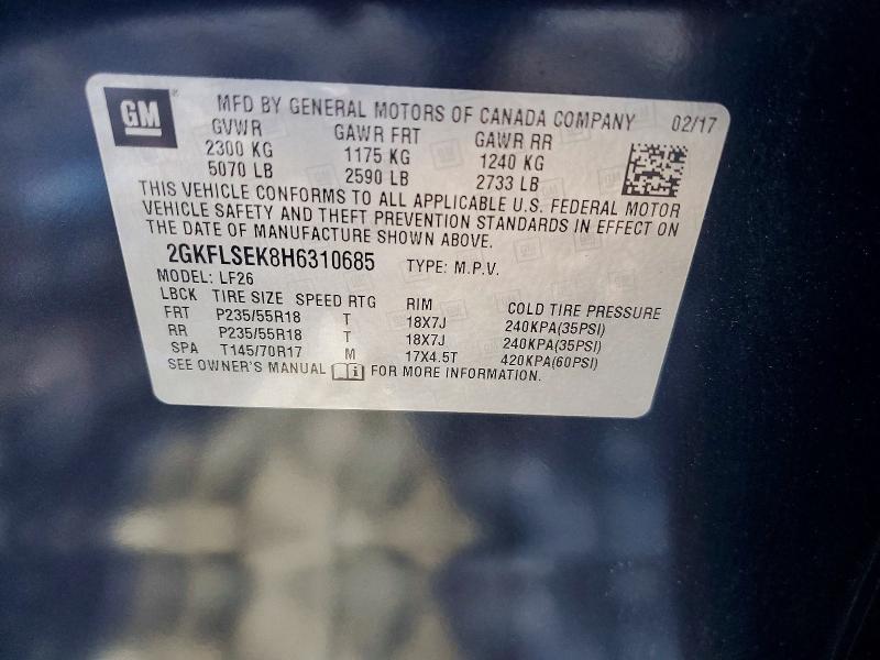 57548186 :رقم المزاد ، 2GKFLSEK8H6310685 vin ، 2017 Gmc Terrain مزاد بيع