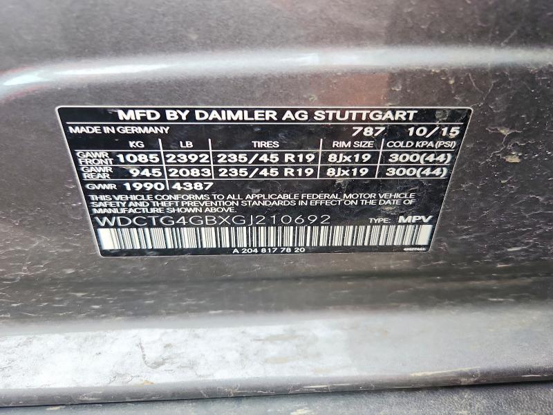 57904706 :رقم المزاد ، WDCTG4GBXGJ210692 vin ، 2016 Mercedes-benz Gla مزاد بيع