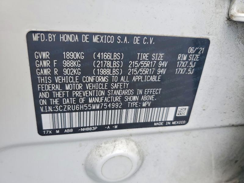 Aukcja sprzedaży 2021 Honda Hr-v, vin: 3CZRU6H55MM754992, numer aukcji: 55356166