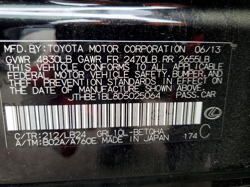 Aukcja sprzedaży 2013 Lexus Gs, vin: JTHBE1BL8D5025064, numer aukcji: 55684036