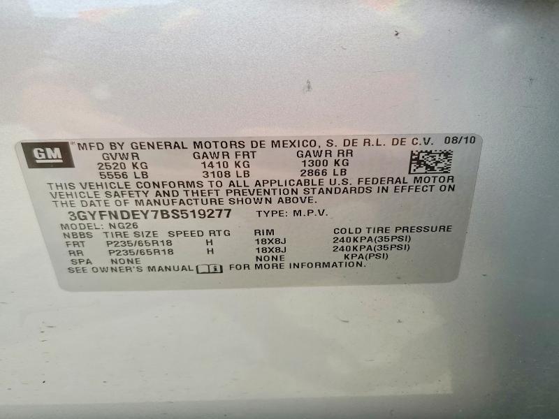 57747096 :رقم المزاد ، 3GYFNDEY7BS519277 vin ، 2011 Cadillac Srx مزاد بيع