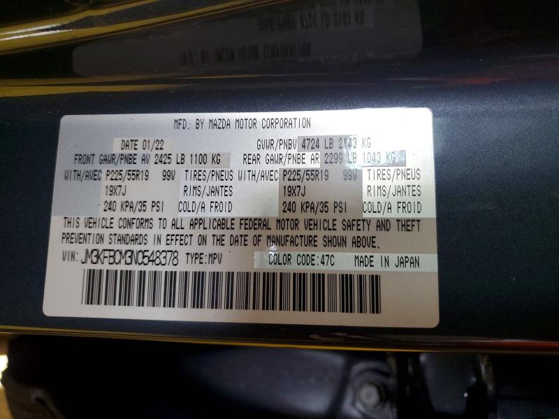 56163136 :رقم المزاد ، JM3KFBCM3N0548378 vin ، 2022 Mazda Cx-5 مزاد بيع