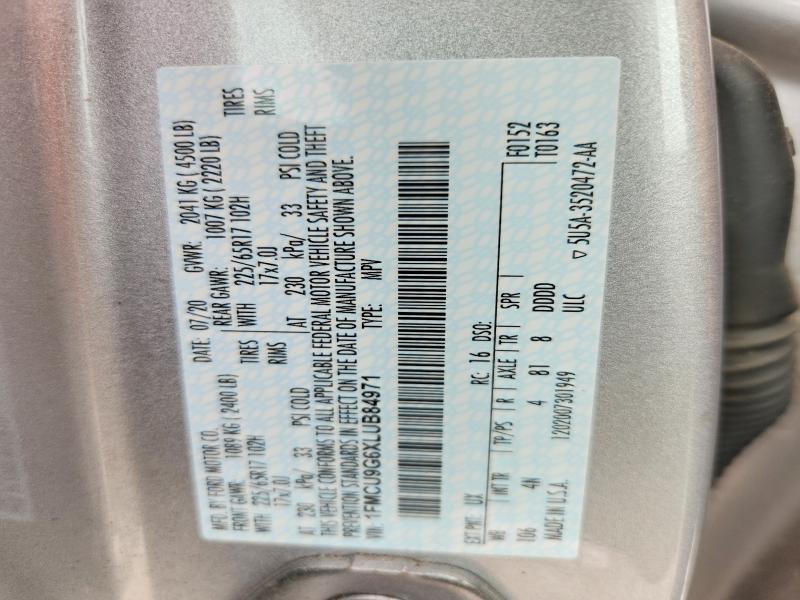 56098786 :رقم المزاد ، 1FMCU9G6XLUB84971 vin ، 2020 Ford Escape مزاد بيع