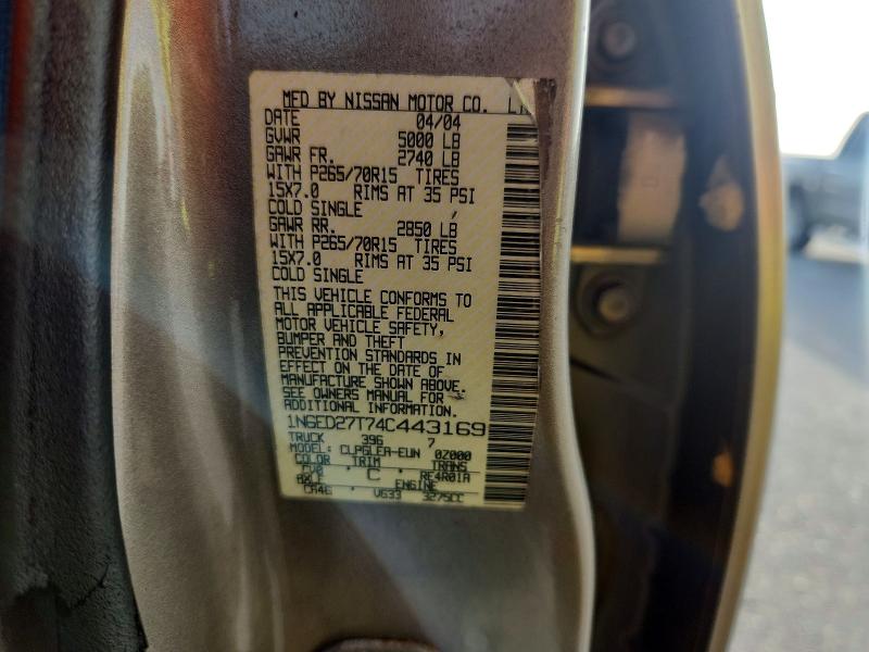 2004 Nissan Frontier მანქანა იყიდება აუქციონზე, vin: 1N6ED27T74C443169, აუქციონის ნომერი: 58487186