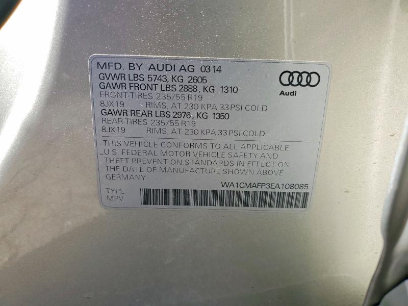 Aukcja sprzedaży 2014 Audi Q5, vin: WA1CMAFP3EA108085, numer aukcji: 55692546