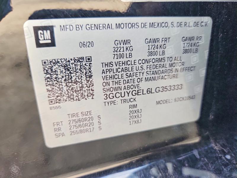 57207166 :رقم المزاد ، 3GCUYGEL6LG353333 vin ، 2020 Chevrolet Silverado مزاد بيع