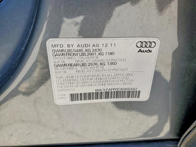 Продажа на аукционе авто 2012 Audi Q5, vin: WA1LFAFP0CA066482, номер лота: 57474656