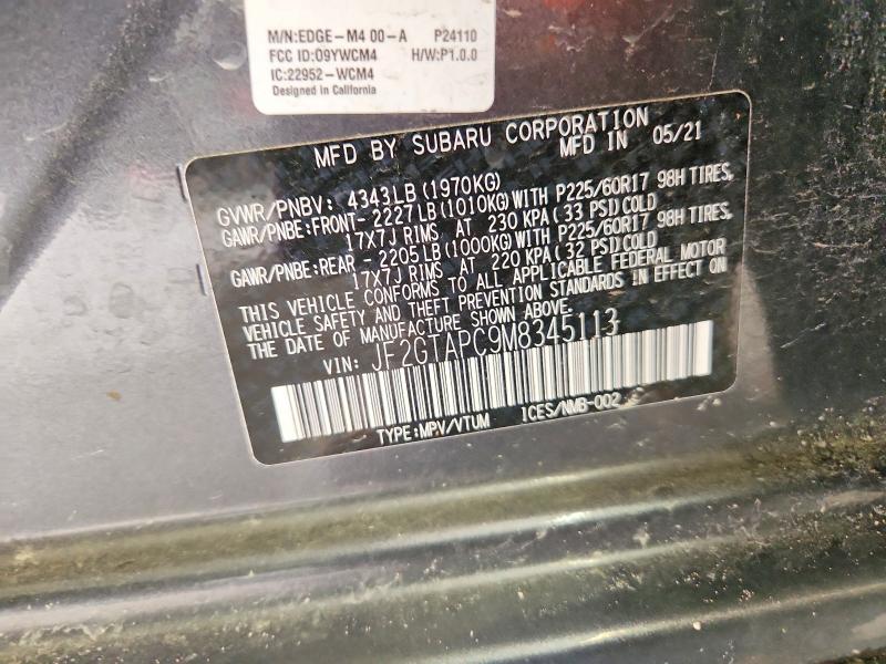 2021 Subaru Crosstrek მანქანა იყიდება აუქციონზე, vin: JF2GTAPC9M8345113, აუქციონის ნომერი: 57529866