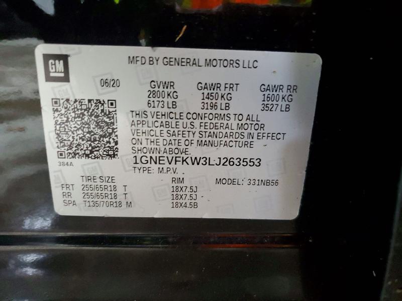 Продаж на аукціоні авто 2020 Chevrolet Traverse, vin: 1GNEVFKW3LJ263553, номер лоту: 56692296