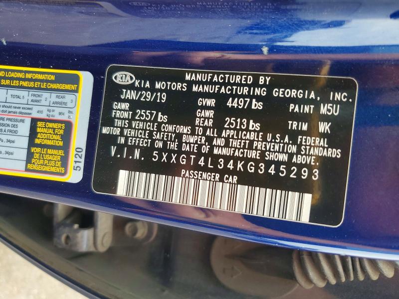 56534256 :رقم المزاد ، 5XXGT4L34KG345293 vin ، 2019 Kia Optima مزاد بيع