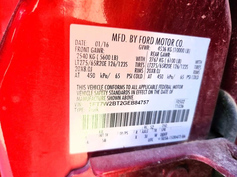 Продаж на аукціоні авто 2016 Ford F250, vin: 1FT7W2BT2GEB84757, номер лоту: 56404116