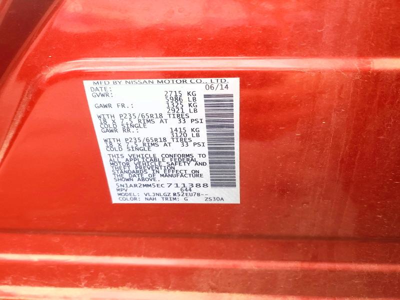 2014 Nissan Pathfinder მანქანა იყიდება აუქციონზე, vin: 5N1AR2MM5EC711388, აუქციონის ნომერი: 59110306