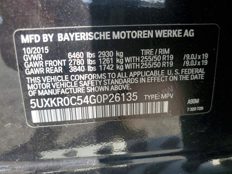 59260976 :رقم المزاد ، 5UXKR0C54G0P26135 vin ، 2016 Bmw X5 مزاد بيع