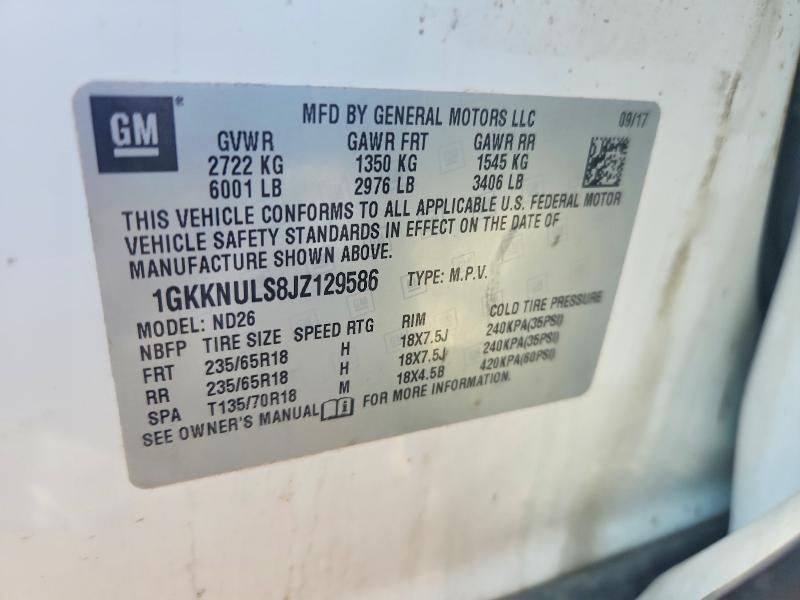 2018 Gmc Acadia მანქანა იყიდება აუქციონზე, vin: 1GKKNULS8JZ129586, აუქციონის ნომერი: 58772706