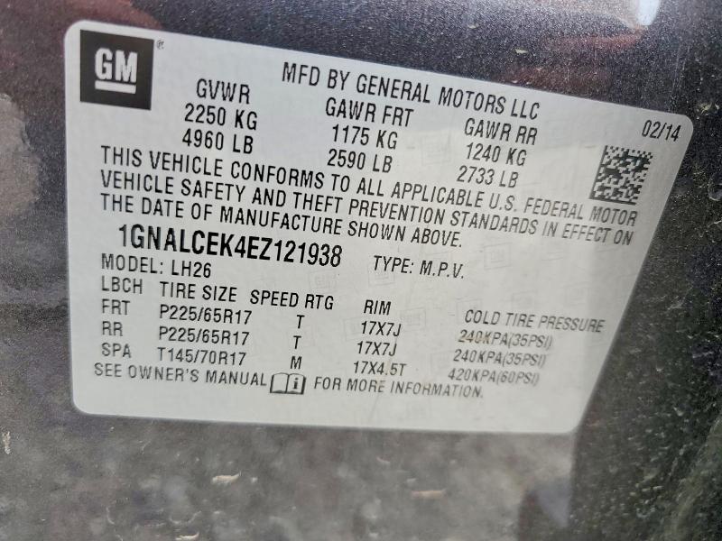 2014 Chevrolet Equinox მანქანა იყიდება აუქციონზე, vin: 1GNALCEK4EZ121938, აუქციონის ნომერი: 56926436