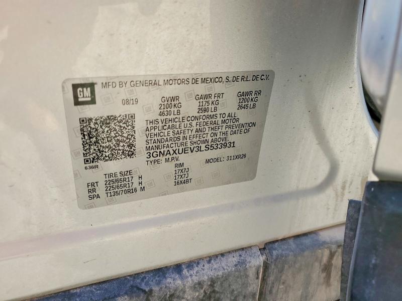 58570696 :رقم المزاد ، 3GNAXUEV3LS533931 vin ، 2020 Chevrolet Equinox مزاد بيع