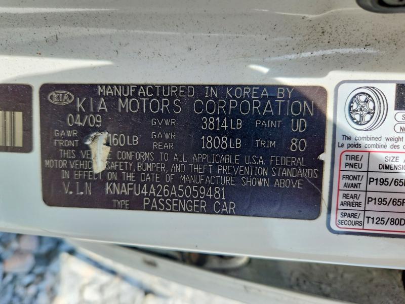 Aukcja sprzedaży 2010 Kia Forte, vin: KNAFU4A26A5059481, numer aukcji: 56988766