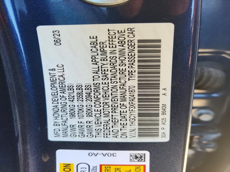 55354906 :رقم المزاد ، 1HGCY1F3XPA041870 vin ، 2023 Honda Accord مزاد بيع