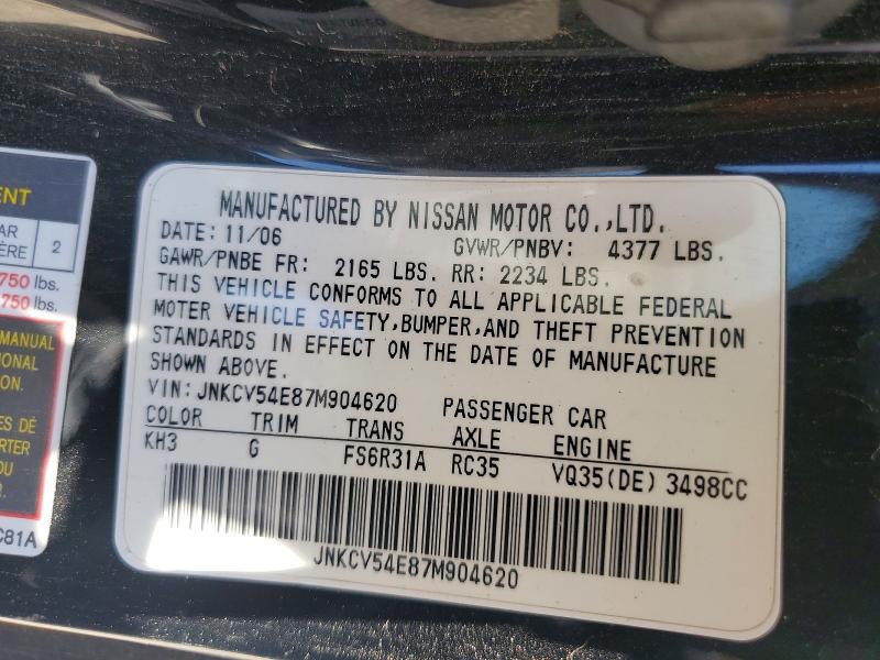 59186796 :رقم المزاد ، JNKCV54E87M904620 vin ، 2007 Infiniti G35 مزاد بيع