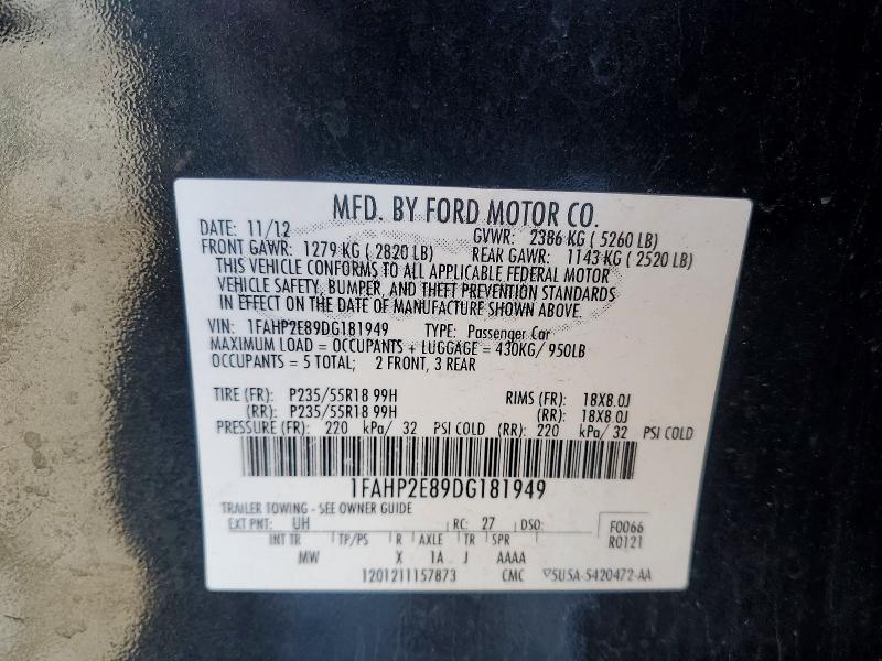 85630205 :رقم المزاد ، 1FAHP2E89DG181949 vin ، 2013 Ford Taurus مزاد بيع