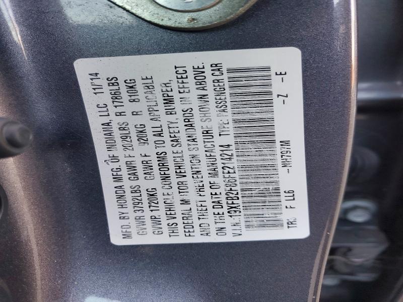 Продаж на аукціоні авто 2015 Honda Civic, vin: 19XFB2F86FE214214, номер лоту: 55453716