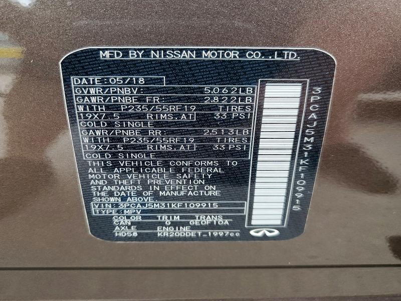Продаж на аукціоні авто 2019 Infiniti Qx50, vin: 3PCAJ5M31KF109915, номер лоту: 56263396
