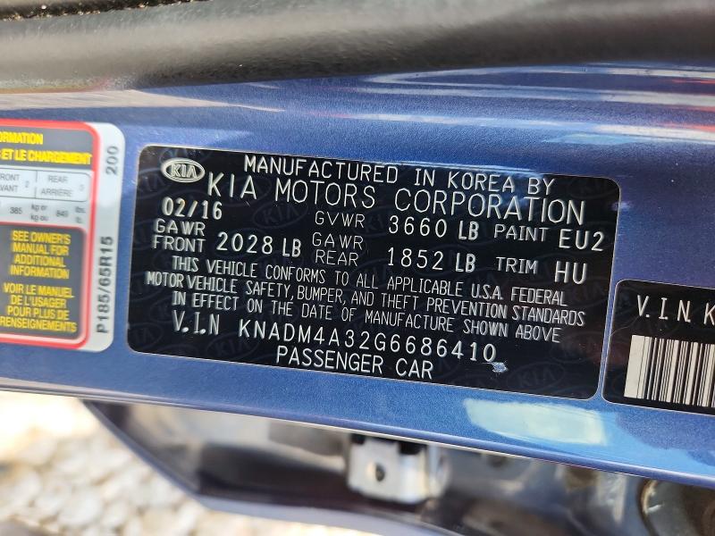 56738276 :رقم المزاد ، KNADM4A32G6686410 vin ، 2016 Kia Rio مزاد بيع