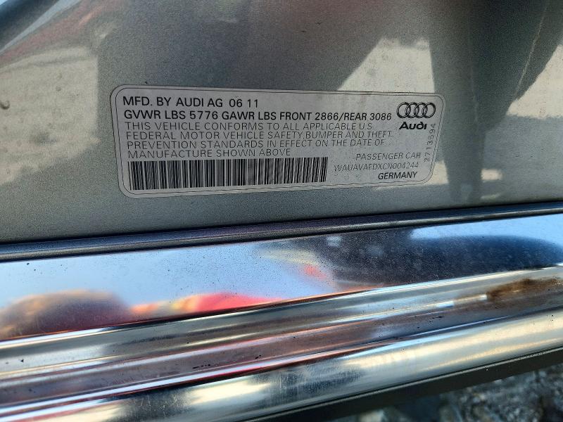 2012 Audi A8 მანქანა იყიდება აუქციონზე, vin: WAUAVAFDXCN004244, აუქციონის ნომერი: 58883976