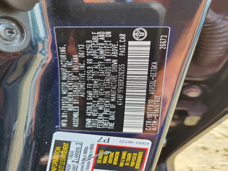 2013 Toyota Camry მანქანა იყიდება აუქციონზე, vin: 4T4BF1FK9DR326255, აუქციონის ნომერი: 58768066