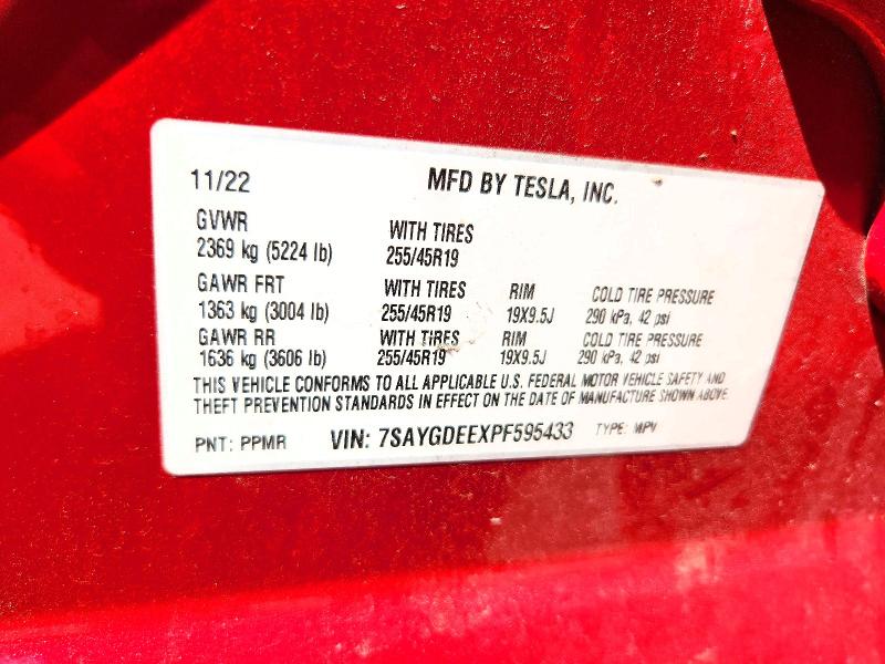 2023 Tesla Model Y მანქანა იყიდება აუქციონზე, vin: 7SAYGDEEXPF595433, აუქციონის ნომერი: 59065146