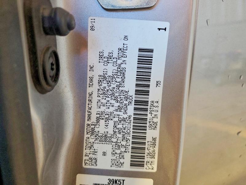 57718306 :رقم المزاد ، 5TFEY5F18CX116246 vin ، 2012 Toyota Tundra مزاد بيع