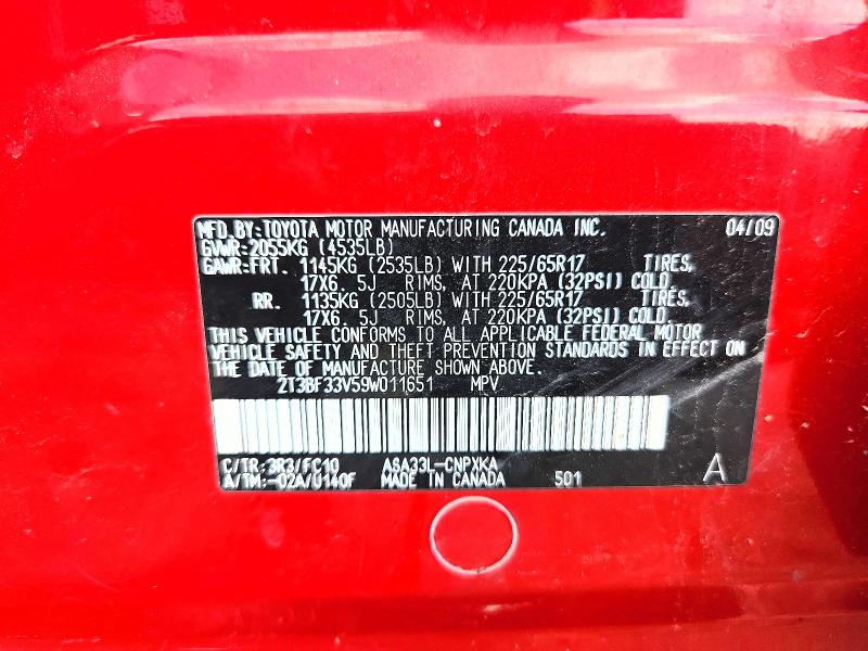 Продаж на аукціоні авто 2009 Toyota Rav4, vin: 2T3BF33V59W011651, номер лоту: 59227326