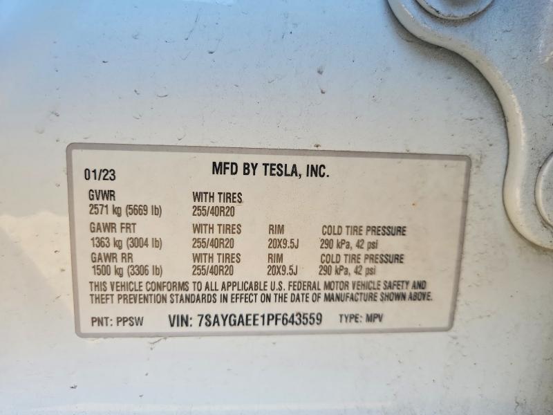 55586946 :رقم المزاد ، 7SAYGAEE1PF643559 vin ، 2023 Tesla Model Y مزاد بيع