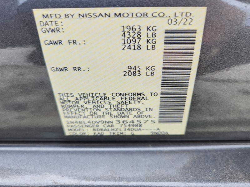 Продажа на аукционе авто 2022 Nissan Altima, vin: 1N4BL4DV9NN364575, номер лота: 58848166