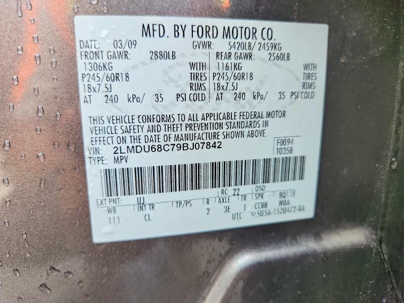 56892726 :رقم المزاد ، 2LMDU68C79BJ07842 vin ، 2009 Lincoln Mkx مزاد بيع
