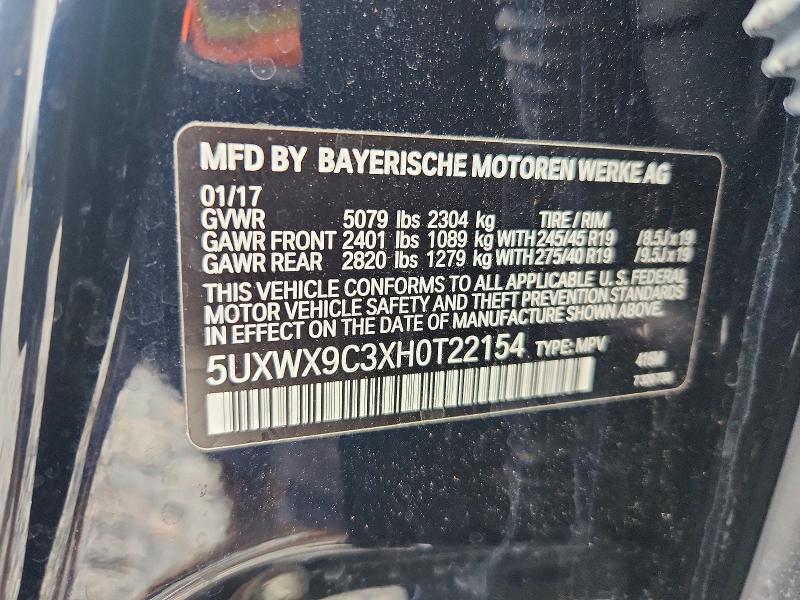 Auction sale of the 2017 Bmw X3, vin: 5UXWX9C3XH0T22154, lot number: 58371136