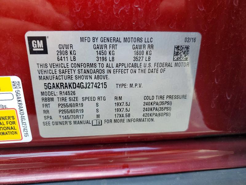 Продажа на аукционе авто 2016 Buick Enclave, vin: 5GAKRAKD4GJ274215, номер лота: 58913076