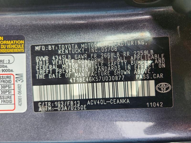 56099386 :رقم المزاد ، 4T1BE46K57U030877 vin ، 2007 Toyota Camry مزاد بيع