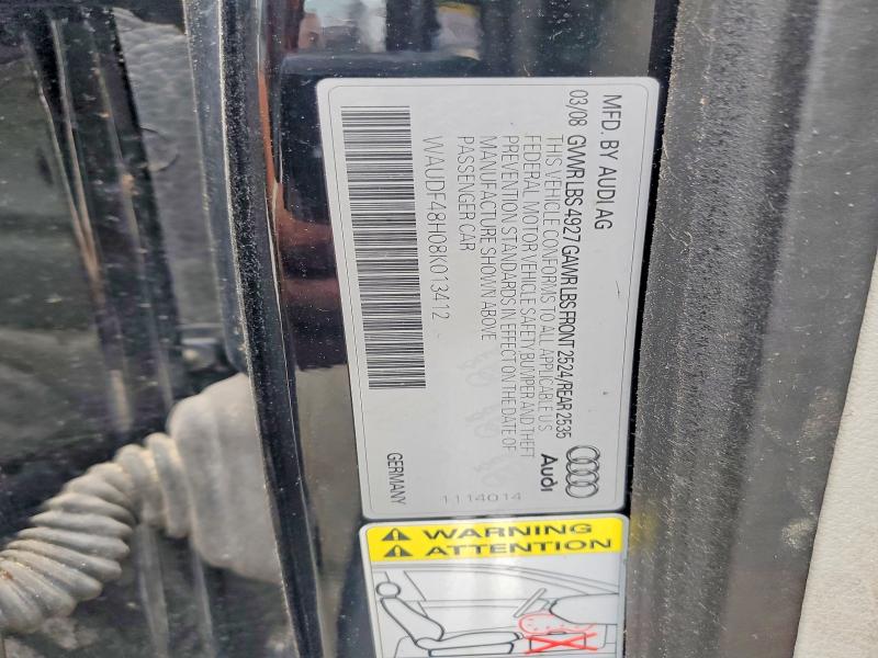 Aukcja sprzedaży 2008 Audi A4, vin: WAUDF48H08K013412, numer aukcji: 56702226