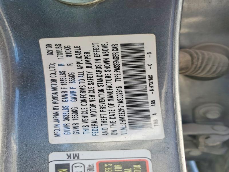 55712396 :رقم المزاد ، JHMZE2H71AS002916 vin ، 2010 Honda Insight مزاد بيع