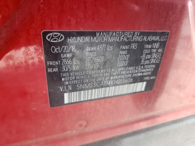 Продажа на аукционе авто 2019 Hyundai Santa Fe, vin: 5NMS3CAD4KH055606, номер лота: 55562096