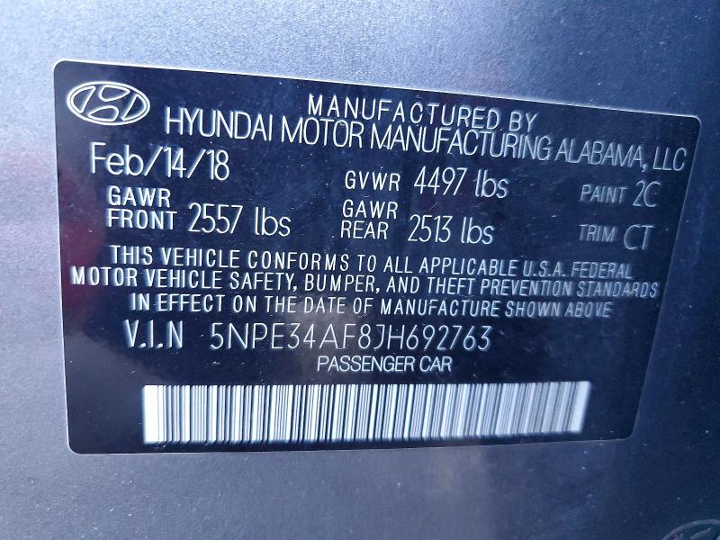 Aukcja sprzedaży 2018 Hyundai Sonata, vin: 5NPE34AF8JH692763, numer aukcji: 57144516